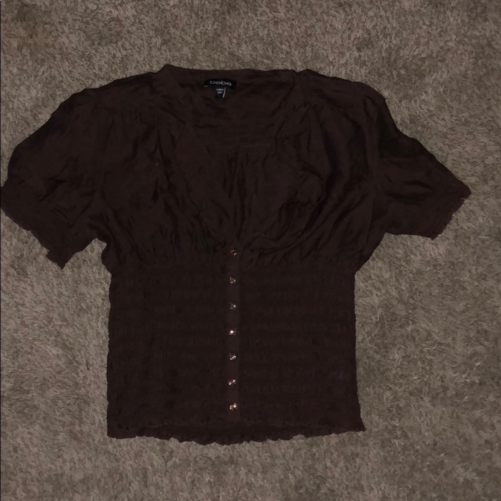 Brown ruffled Bebe top LARGE